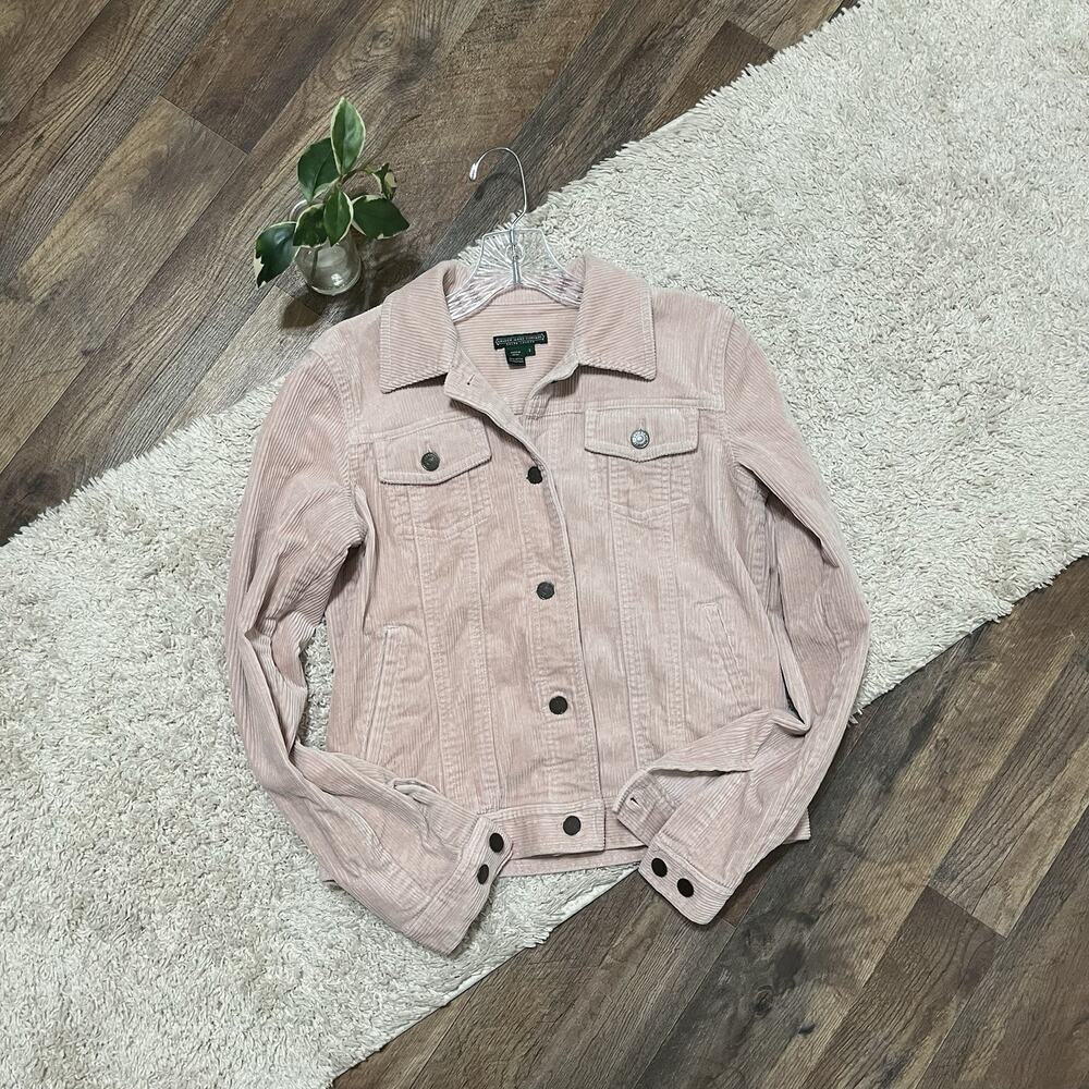 Lauren Ralph Lauren Size Small Pink Corduroy Button Front Trucker Jacket